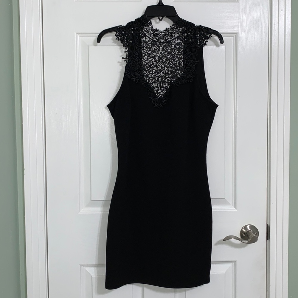 Forever 21 Lace Neck Tie Back Little Black Dress
